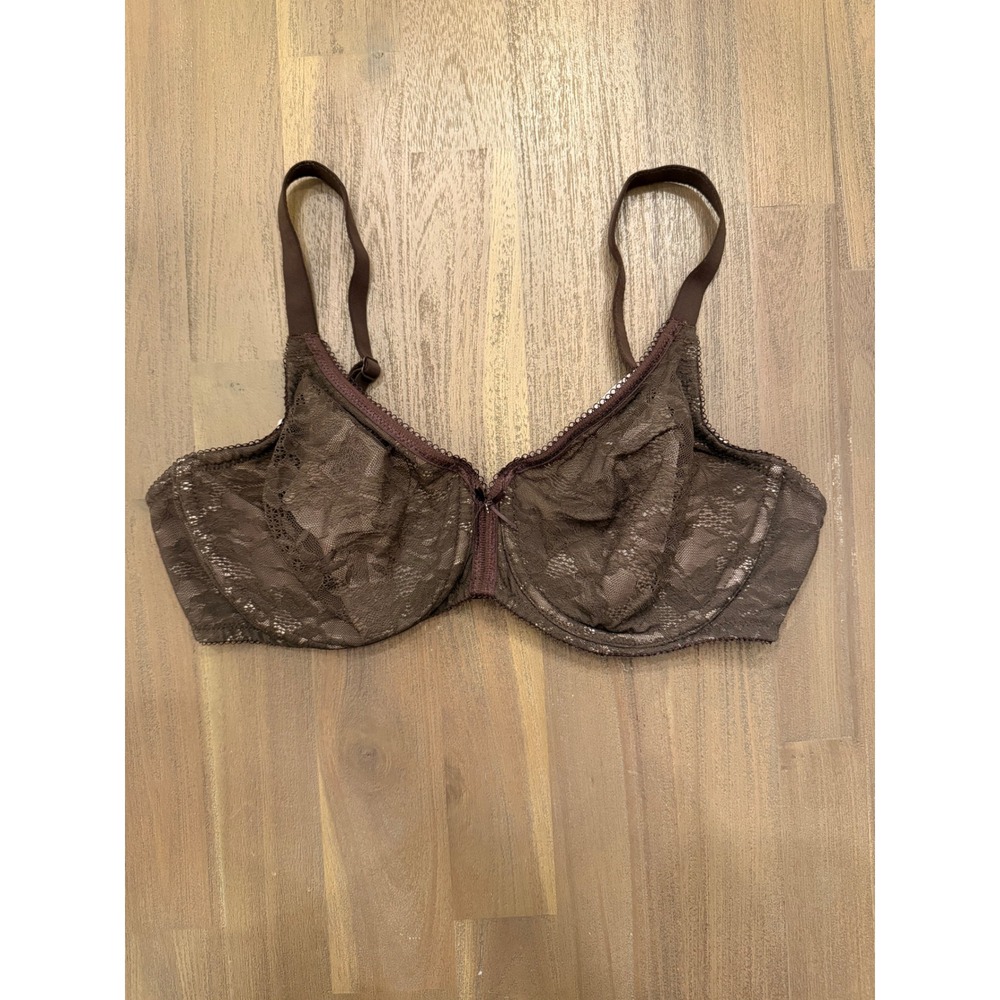 Wacoal Halo Lace Underwire Unlined Chocolate Brown Floral  36D‎